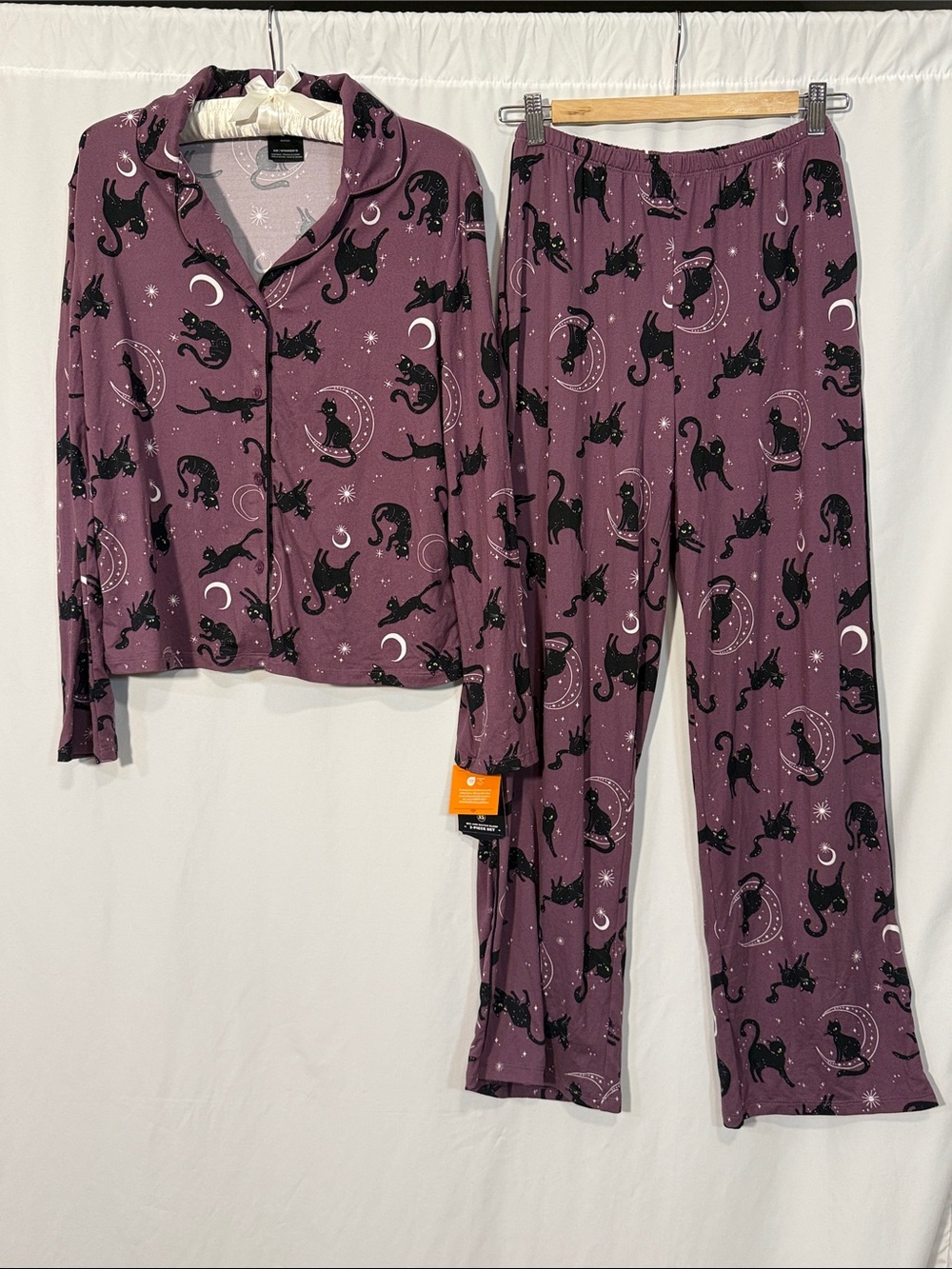 Women's Purple Cat Print Button-Front Pajama Set